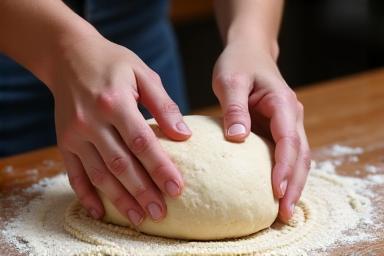 Main d'un artisan boulanger expérimenté guidant celle d'un jeune apprenti pétrissant du pain