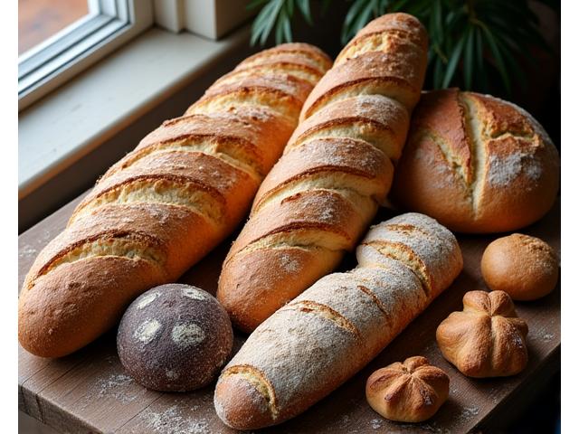 Assortiment de pains artisanaux frais sur une table en bois rustique