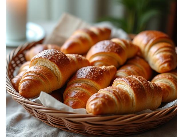 Corbeille de croissants et pains au chocolat dorés