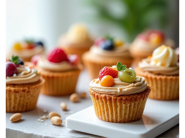 Variété de pâtisseries sans gluten et vegan, légères et colorées