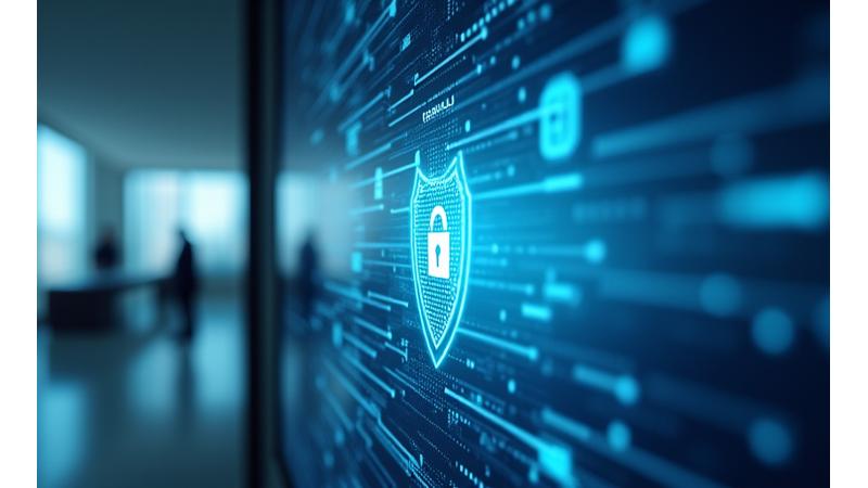 Interface d'ordinateur stylisée affichant des icônes de confidentialité et un cadenas, symbolisant la cybersécurité et la protection des données personnelles RGPD pour Éclat Pâtisserie.